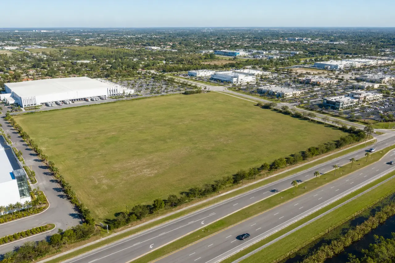 Cleared commercial development site along a suburban highway