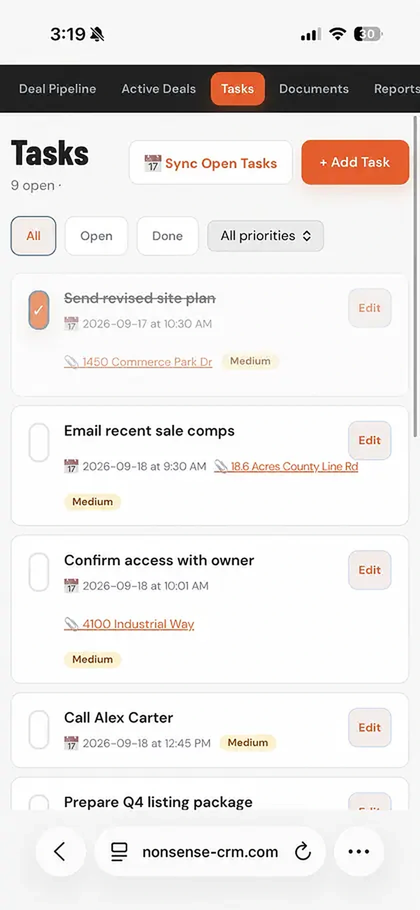Mobile task list using fictional follow-ups and deals